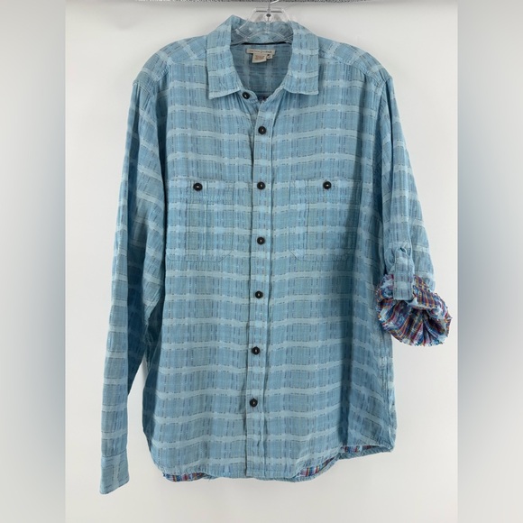 Carbon 2 Cobalt  Men’s Blue Sea‎ Change Chambray Patchwork Madras Gauze size M - Picture 10 of 14